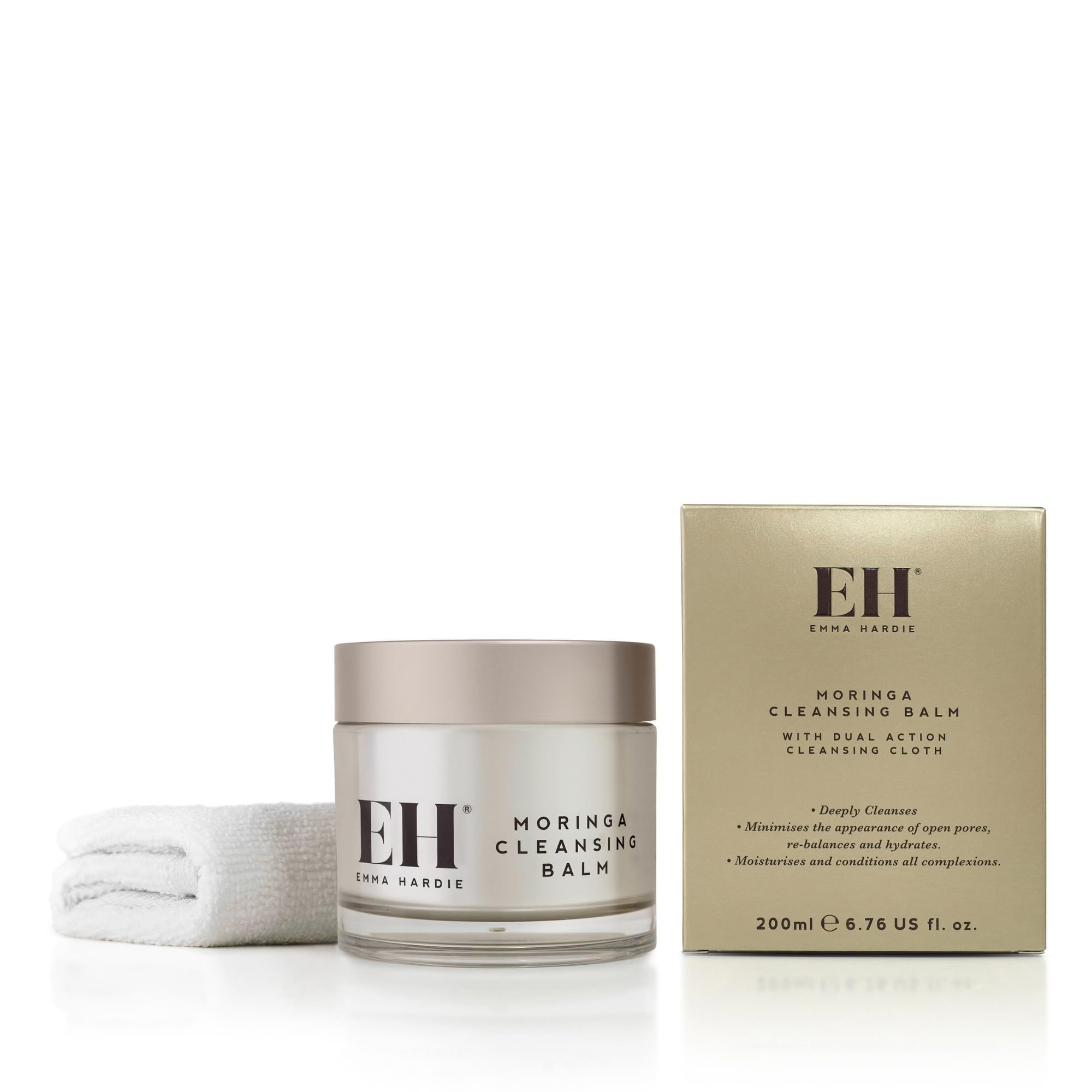 Emma Hardie 200ml Moringa Cleansing Balm with Cleansing Cloth Set, No-Rinse Formula Removes Face & Eye Make Up, Moisturizes & Hydrates the Skin, Natural & Cruelty Free, for All Skin Types