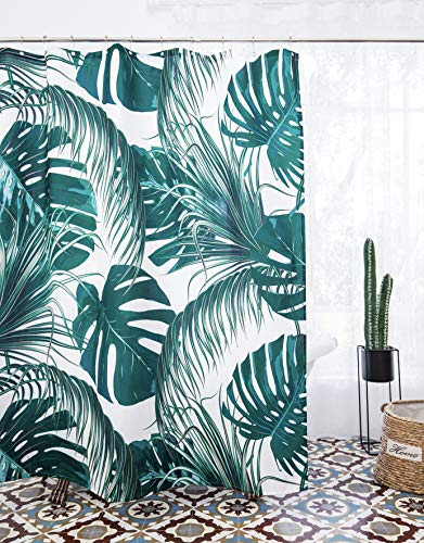 Designhoarder Fabric Shower Curtain With 12 Hooks Nature Bohe Tropical Leaves Shower Curtain With Weights Mildew Resistant Washable Shower Curtains For Bathroom 72 X 72 Inch