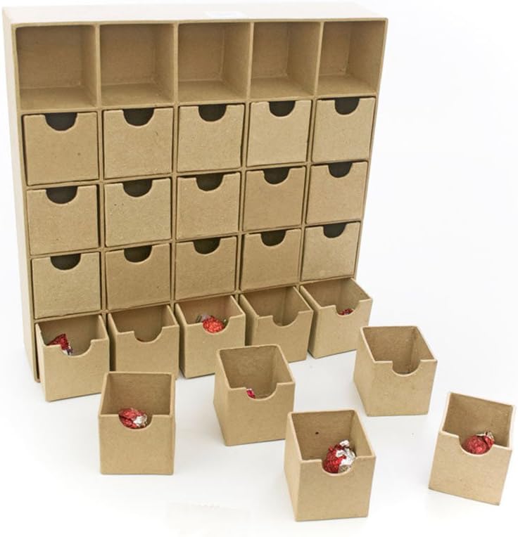 Paper Mache Advent Calendar Box Set to Decorate 25cm Tall