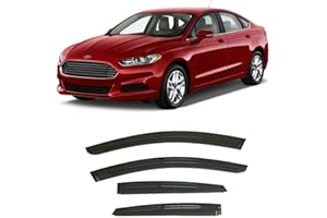 OLLTOZ 2013-2020 Tape-On Side Window Visor Deflectors for Ford Fusion S SE SEL Titanium Hybrid Smoke Tinted Rain Guards 2014 2015 2016 2017 2018 2019