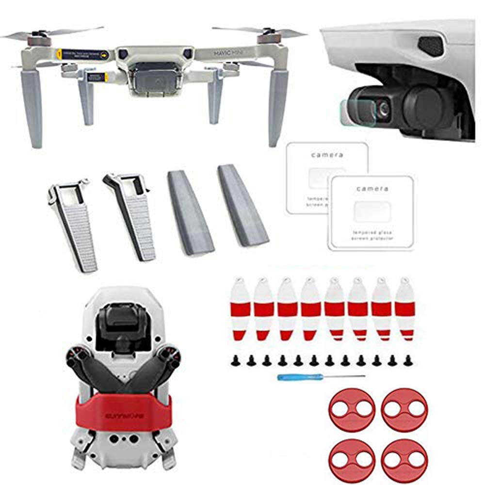 LINGHUANG Accessory Kit for DJI Mavic Mini, Landing Gear +Propeller +Propeller Holder +Screen Protector +Protective Film for DJI Mavic Mini (Red)