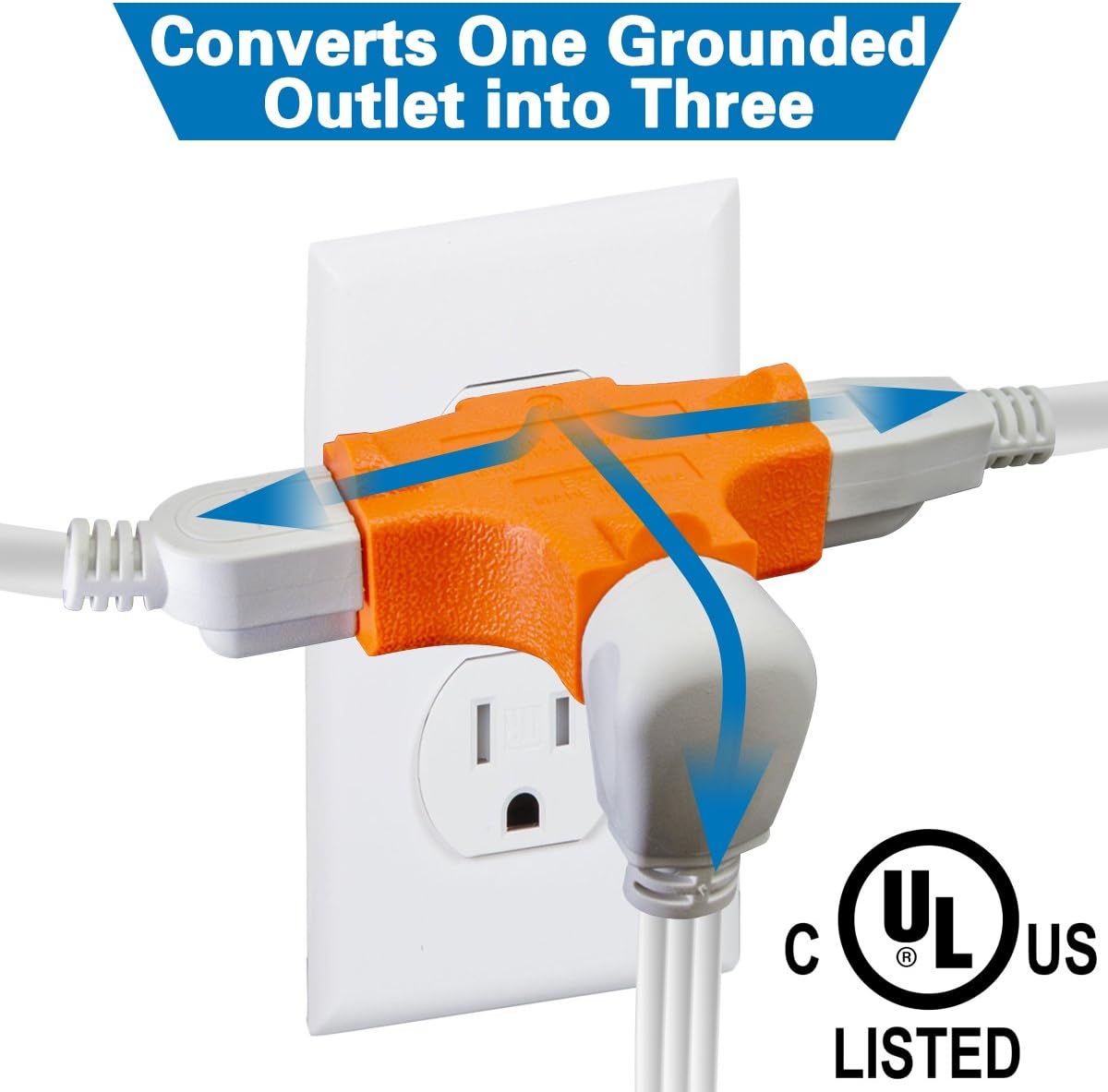 3-Outlet Grounding Adapter, Kasonic [UL Listed] Plug Extender; Heavy-Duty Grounded Power Tap - 3 Pack - - 
