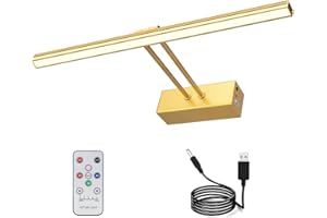 RAIFOOLLY Picture Light,5000mAh Rechargeabl Art Lights for Paintings,Remote 16" Display Accent Lighting with Timer and Dimmable for Wall,Frame,Portrait-Gold