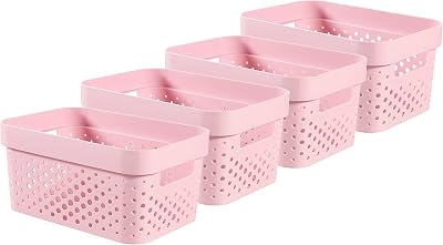 Curver Infinity Dots Set of 4 Storage Baskets 4.5 Litre Pink