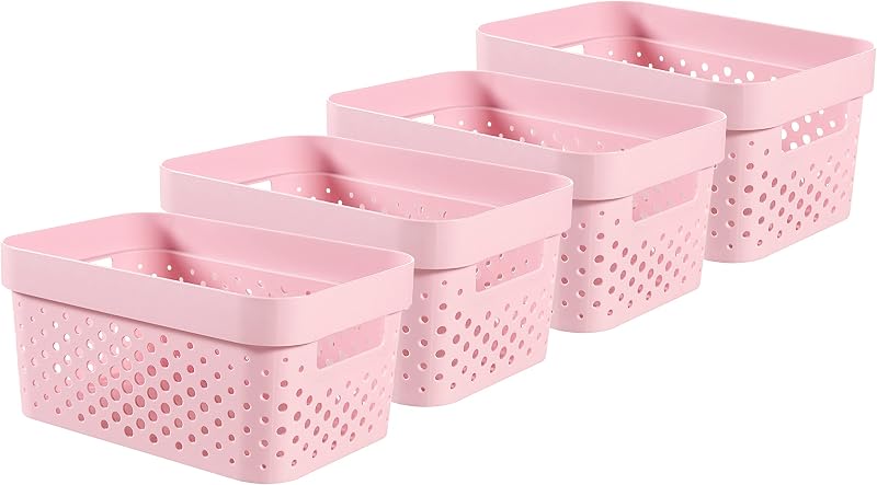 Curver Infinity Dots Set of 4 Storage Baskets 4.5 Litre Pink