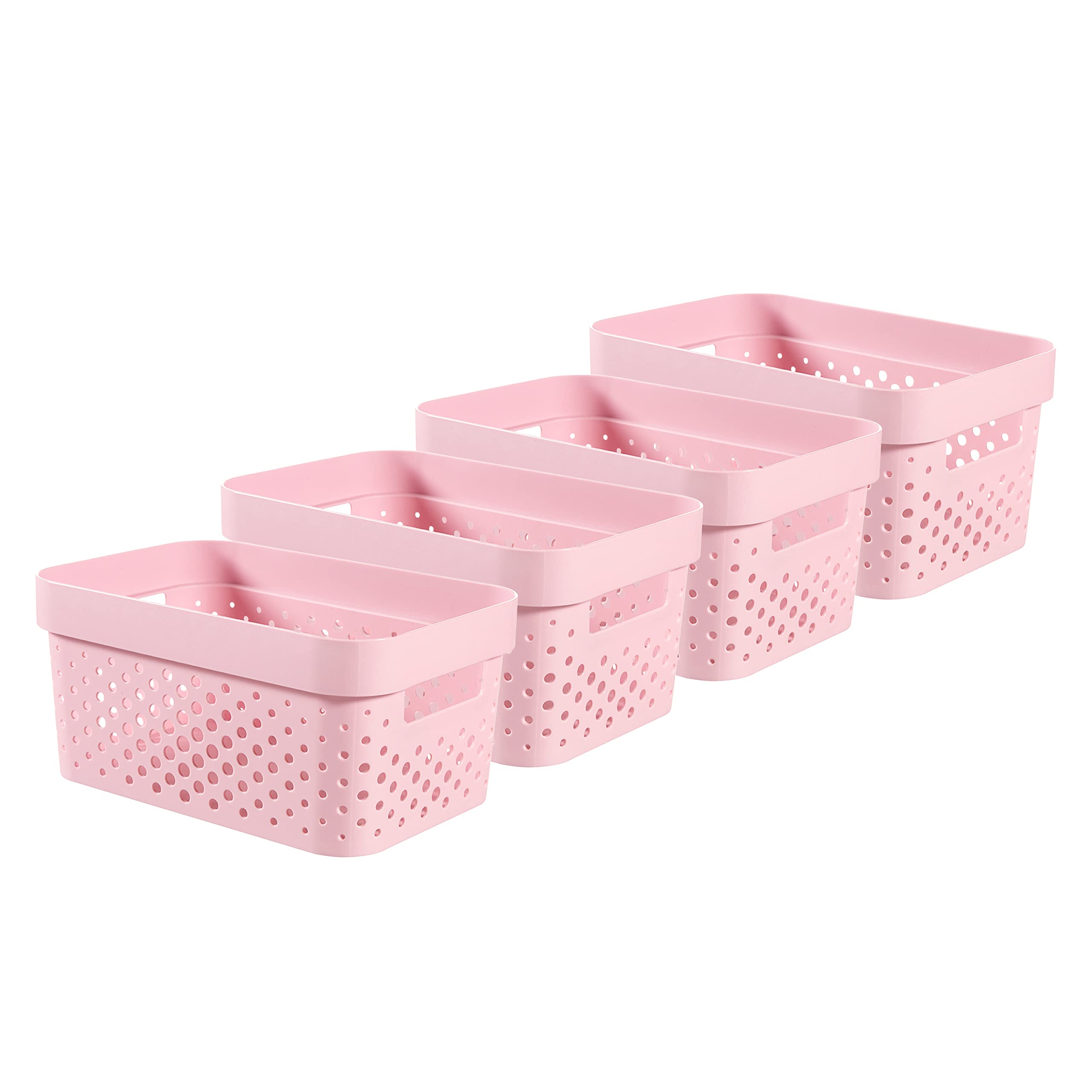 Curver Infinity Dots Set of 4 Storage Baskets, 100% Recycled Resin, Nestable & Multifunctional, 4.5 Litre, Pink