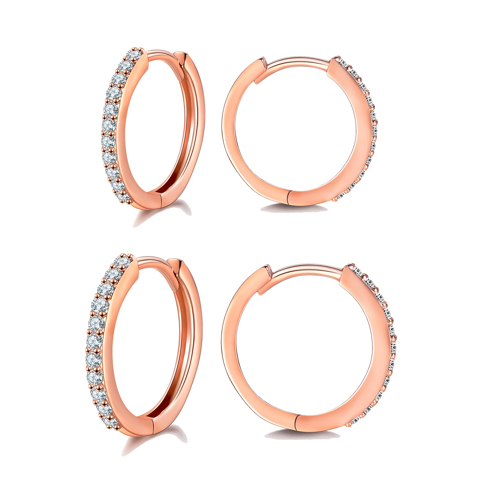 wynn's Silver Earrings for Women - S925 Sterling Silver Hoop Earrings | Gold Earrings for Women Girls, Cartilage Sleeper Earrings, Huggie Hoop Earrings with Cubic Zirconia, 10/12mm Rose Gold Earrings