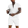 URRU Men's Polo Shirt and Shorts Set Summer Outfits Fashion Casual Short Sleeve Polo Suit for Men 2 Piece Short Set