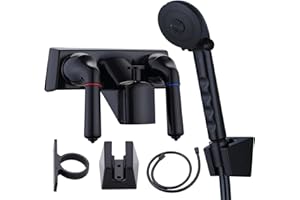 HANSENGROE RV Shower Faucet with Hose & Handheld Showerhead, 4" Shower Set Replacement, Leak & Rust Resistant for RV Camper Motorhome Travel Trailer Indoor/Outdoor Use (Black)