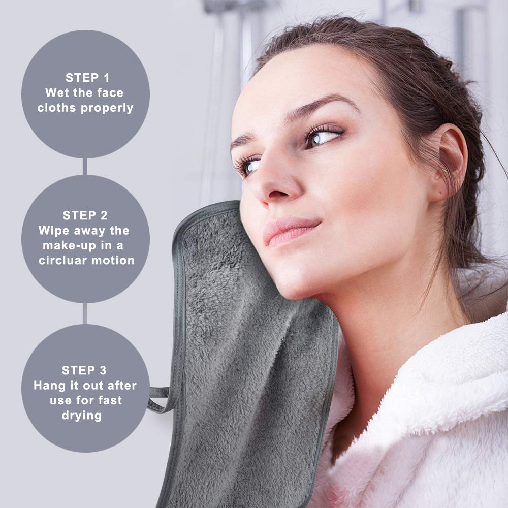 KinHwa Reusable Makeup Remover Cloths Soft Microfiber Face Cleansing Cloth Magically Remove Cosmetics Only with Water 6inch x 12inch 6 Pack Dark-Gray : Beauty