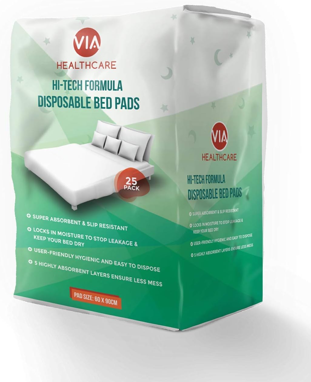 Via Healthcare Highly Super Absorbent Disposable Incontinence 25-Bed Protector Pads 60 x 90cm | Pet Training, Puppy Pad | Ideal Overnight Sheet Protector