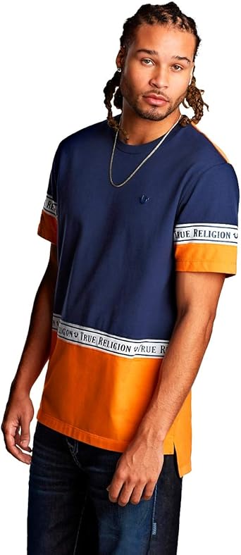 orange and blue true religion shirt