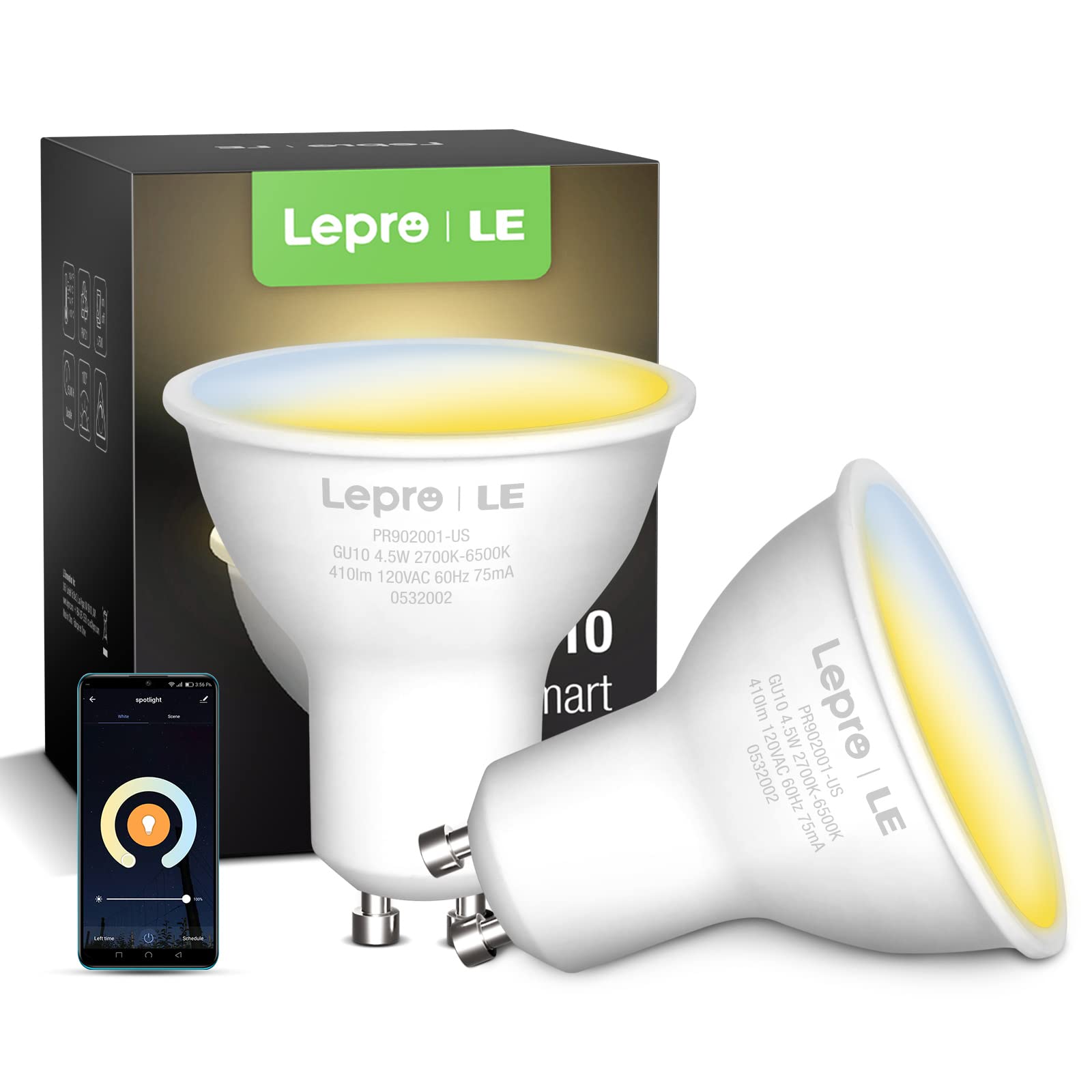 Lepro Alexa GU10 LED Light Bulbs - 50W Halogen Equivalent Smart GU10 Bulb Works with Alexa & Google Assistant,Voice and App Control,2700-6500K Tunable Track Light Bulb, No Hub Required, 2.4G WiFi Only