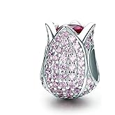 Mushroom 925 Sterling Silver Charms Red Enamel a Green Plant Flower Bellflower Cactus Charms Color Crystal Spacer Beads for Pandora Charm Bracelet (Tulip Charm)