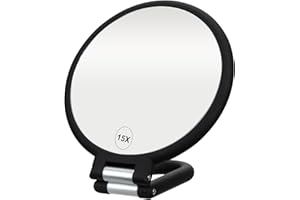 ForPro Professional Collection Premium Magnifying Handheld Mirror, 1X/15X Magnification Hand Mirror, Folding Adjustable Handl