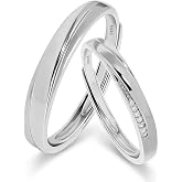 Meissa 2 Pcs Couple Rings for Men and Women 925 Sterling Silver Wide Wedding Bands Size Adjustable Promise Ring Matching Couple Rings Size 4-12, Set of Two Rings