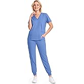 Eadflie Scrubs for Women Set - 8-Pocket V-Neck Scrub Uniform, Stretch Jogger Pants, Medical Workwear for Nurses, Pet Care