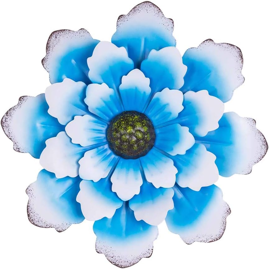 Plaques & Wall Art - TIANCENTRAL H Rustic Wall Decor Blue Metal Flower Wall Art Hanging Wall Sculptures for Indoor or Outdoor Decorartions Garden Yard Office Bedroom Living Room Decor by 12.5