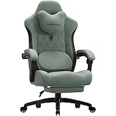Dowinx Gaming Chair with Heated Massage Lumbar Support,Big and Tall Fabric Gaming Chairs for Adults with Footrest, Ergonomic Computer Game Chair with Poket Spring Cushions, 350lbs, Green