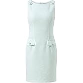 Allegra K Tweed Dress for Women's Sleeveless Boat Neck Work A-Line Office Elegant Sheath Dress