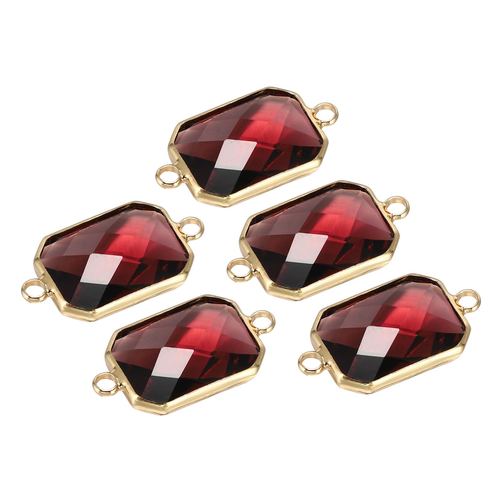 PATIKIL Birthstone Connector Link, 5Pcs Diamond Clear Charm Links, Rectangle Glass Findings Crystal Bead Link for Drop Dangle Pendants, Light Red