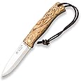 Joker ARTICA 155 folding knife with different handles, 3.14in blade. 14c28n, Scandi grind, fishing, hunting, camping and hiking tool (Curly Birch Handle)