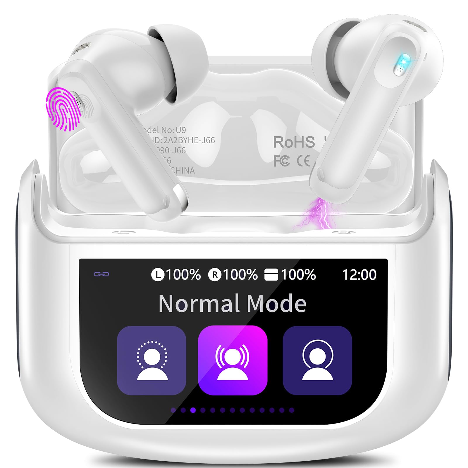 Photo 1 of Wireless Earbuds, Bluetooth 5.4 Headphones with Multifunctional Touch Screen, 48H Bass Stereo Ear Buds with ANC/ENC Noise Cancelling/Transparency Mode, IPX7 Earphones with 5 EQ Modes, White