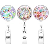 Soleebee 3 Pack Badge Reels, 24'' Retractable Badge Holder with Belt Clip Colorful Sequins ID Name Badge Clip for Nurse Doctor Teacher Student Badge Reel