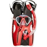 Hawaii Divers Leilani Mask Snorkel and Fin Set, Adult Snorkeling Gear, Dual-Window Tempered Glass Mask, Dry-Top Snorkel, Adjustable Fins, Travel Snorkel Set