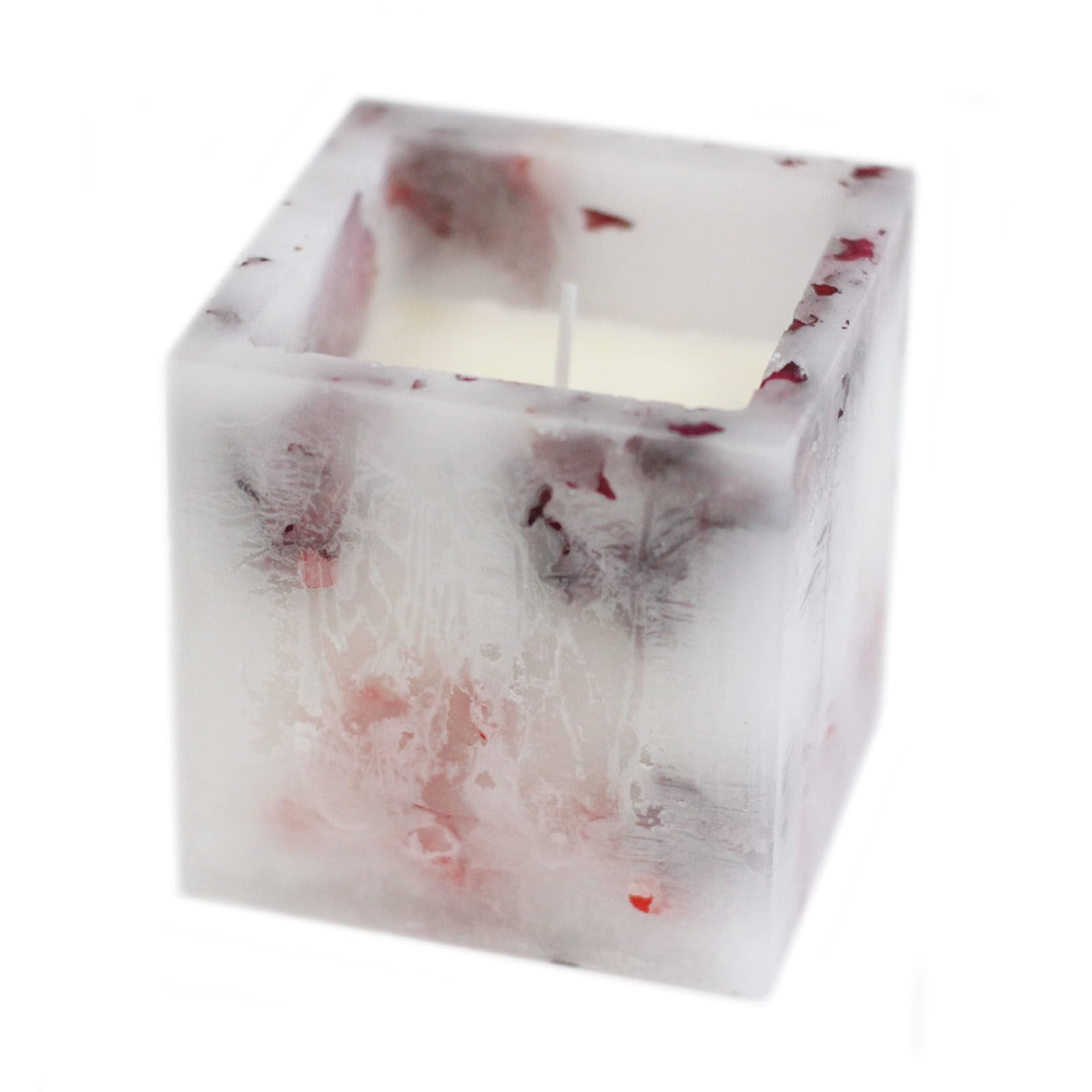 Luxurious Enchanted Glowing candles with Natural soy wax, Organic fragrance and real flowers (Rose, Large Square Jar)