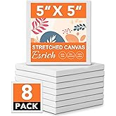 ESRICH 8 Pack Mini Canvases for Painting 5x5In, 2/5''Profile Small Square Canvases, Primed Cotton Small Stretched Canvas for Kids' Painting Supplies Such as Painting Parties,School&Home Decor Projects
