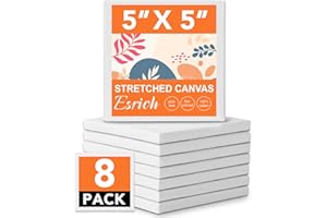 ESRICH 8 Pack Mini Canvases for Painting 5x5In, 2/5''Profile Small Square Canvases, Primed Cotton Small Stretched Canvas for Kids' Painting Supplies Such as Painting Parties,School&Home Decor Projects