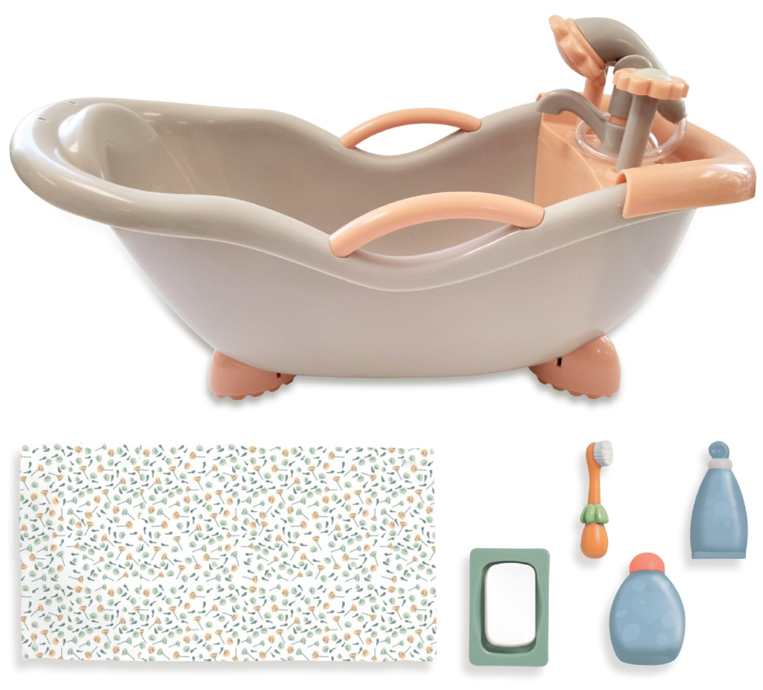 JC Toys - for Keeps Playtime! | Baby Doll Real Working Bath Set | Fits Dolls up to 16" | Shower and Faucet Really Work | Play Accessories | Ages 2+ | Earth Tone Colors