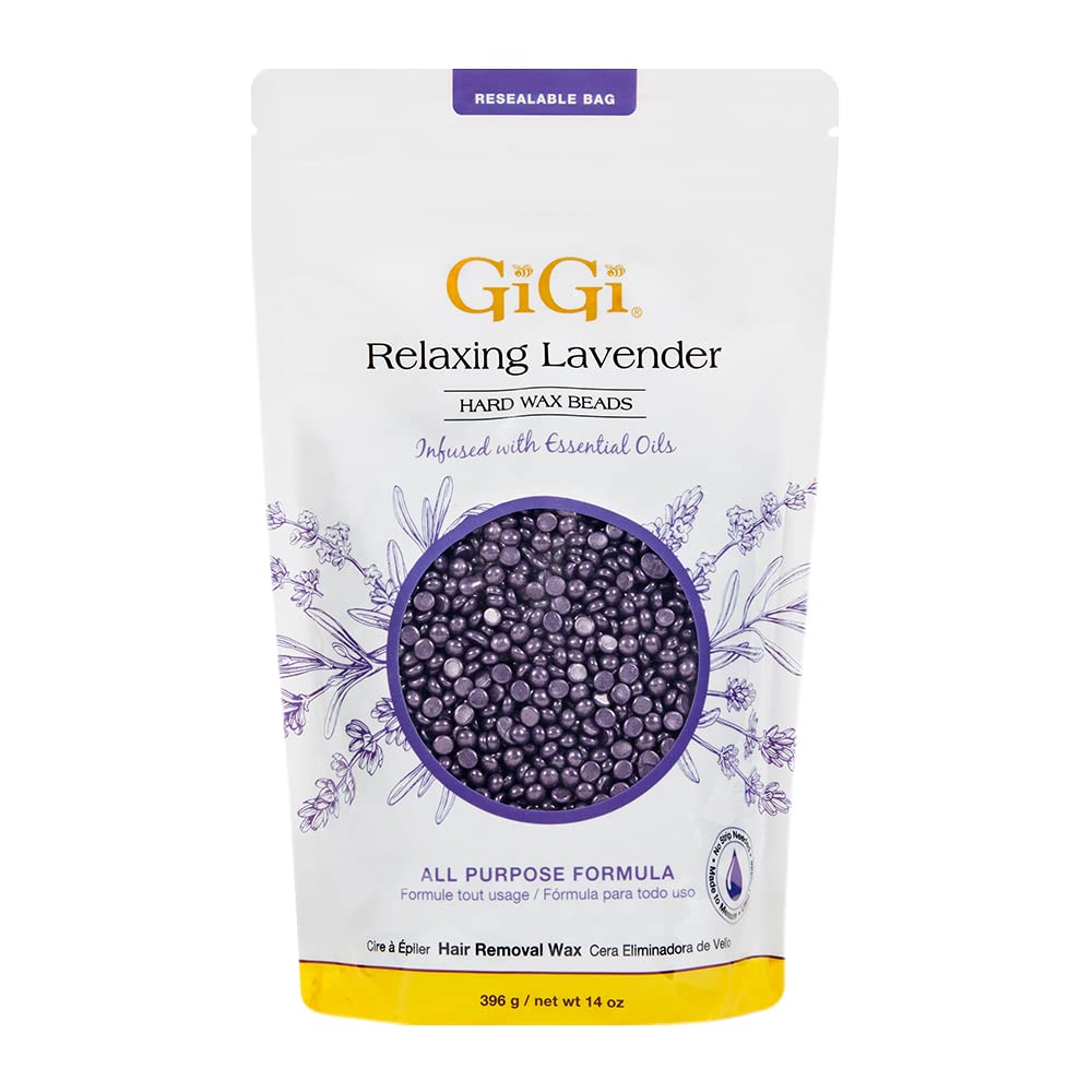GIGI Hard Wax Beads for Hair Removal - Relaxing Lavender, Waxing Beads for Face, Body, and Sensitive Areas, 14 oz