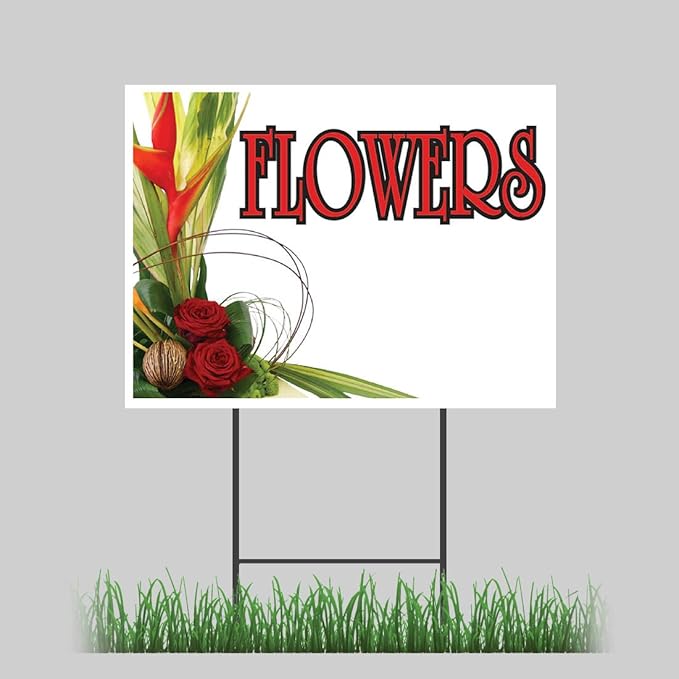12"x18" Floral Shop Fresh Flowers Yard Sign with Stake