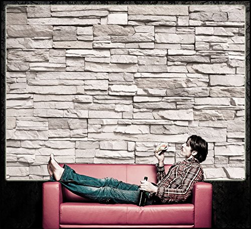 GREAT ART Wallpaper White Stonewall – Wall Decoration Slate Beige Stones 3D Optic Poster Stone Poster Paneling Rock Easy DYI (82.7x55 Inch)