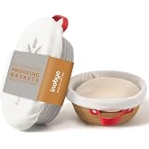 Inobyo Banneton Bread Proofing Basket Set of 2,Cotton Rope Sourdough Basket | 10" Oval &amp; 9" Round Bread Baskets with Liners &amp; Covers for Artisan Baking, Sourdough Bread Baking Supplies, Gifts for Bakers
