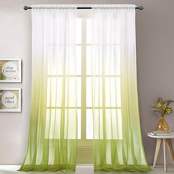 Amazon Com Linden Green Gradient Ombre Sheer Curtains 102 Inch
