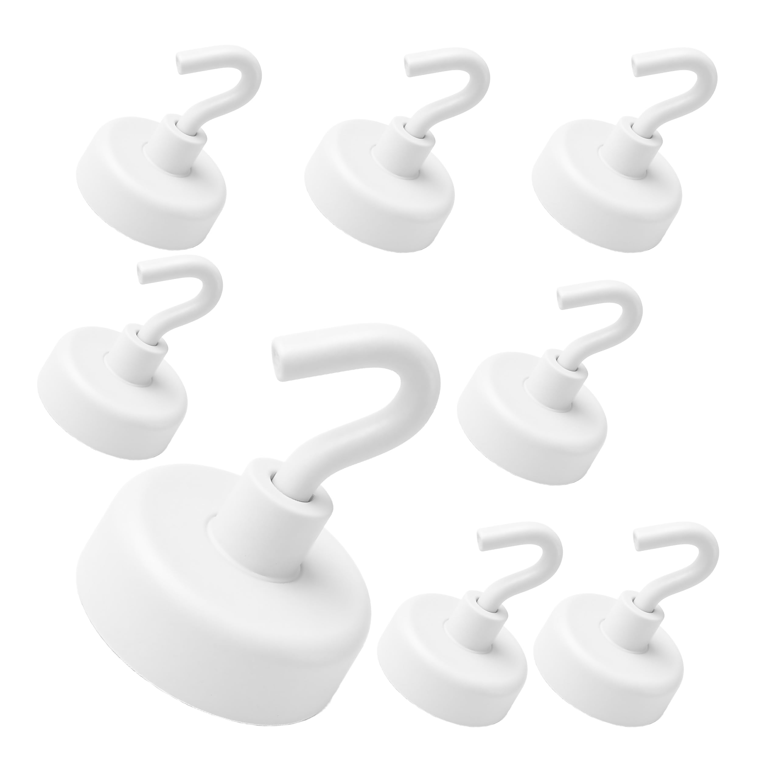 8-Pack White Enamel Compact Strong Magnetic Hook Set, 1" Diameter, 1.5” Length (MHHH9X8)