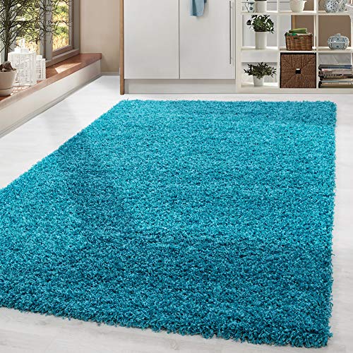 HomebyHome Shaggy Hochflor Teppich, 240x340 cm, Türkis, weich, flauschig, modern, einfarbig, Für großzügige Wohnräume, für Wohnzimmer Schlafzimmer Flu