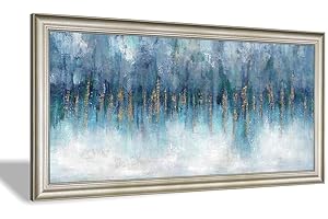 HARDY GALLERY Blue Wall Art Abstract Painting: Abstract Canvas Wall Art - Navy Blue Framed Canvas Artwork for Living Room Wall Decor - Large 60"x30"