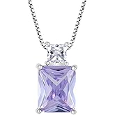 STARCHENIE Princess/Emerald Cut Birthstone Pendant Necklace for Women 925 Sterling Silver Birthday Anniversary Jewelry Gifts