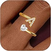 Treasure Bender Valentines Day Gifts Initial Gold Rings for Girls Women - Dainty 14K Gold Plated Adjustable Letter A-Z Rings Teen Girls Gifts Trendy Stuff Heart CZ Initial Ring Teens Birthday Gift