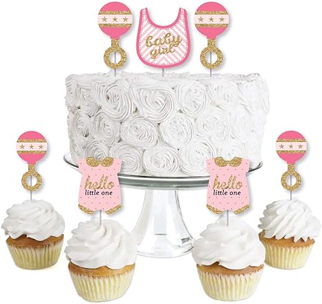 pink white gold baby shower cake
