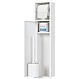 Qeke Recessed Toilet Brush Holder, SUS304 Stainless Steel Rustproof Recessed Toilet Brush Holder, in Wall Tissue Brush Storage Cabinet for Bathroom, Matte White, 4" Depth