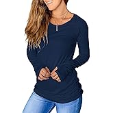 PiePieBuy Women's Thumb Hole T-Shirt Long Sleeve Crew Neck Plain Shirts Casual Ruched Tee Tops