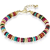 ENSKEFEN Colorful Beaded Bracelets for Women Dainty Gold Plated Beads Bracelet Adjustable Link Chain Bangle Bracelet Stackable Boho Mixed Beads Stone Bracelets