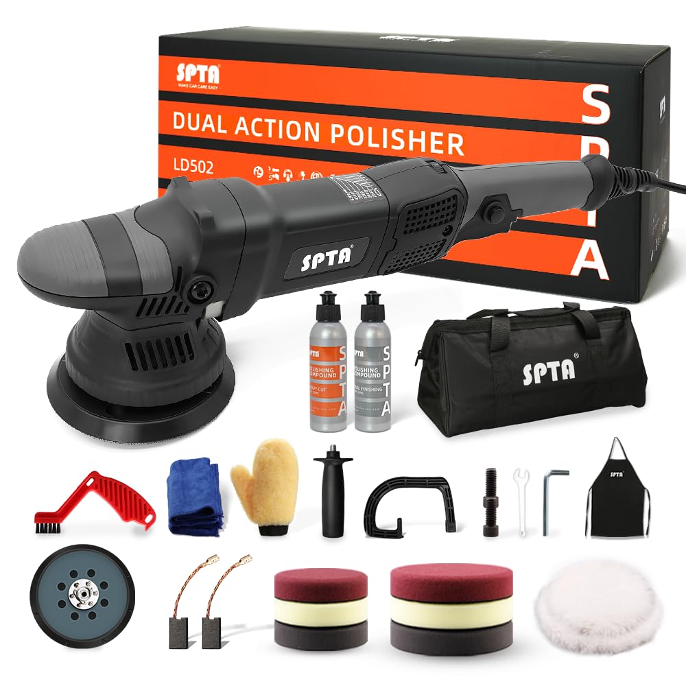 Pulidora de búfer, pulidora orbital aleatoria de doble acción SPTA de 5 pulgadas y 125 mm, kit de detalles de automóviles, 4 almohadillas de pulido de 5 pulgadas y 4 almohadillas de pulido de 6 pulgadas, bolsa de embalaje para pulido y encerado de automóv