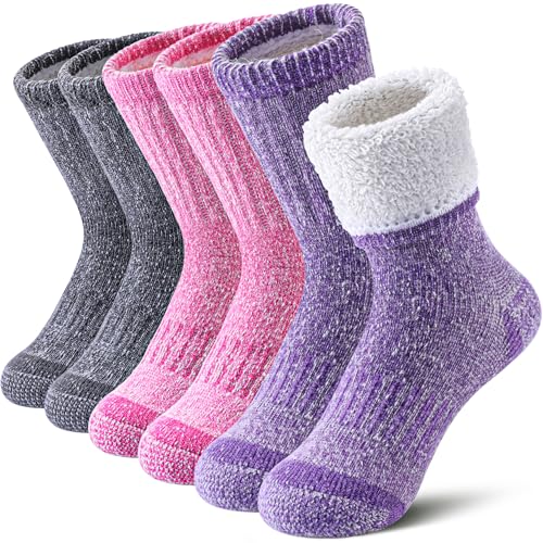 LINEMIN Kids Merino Wool Hiking Socks Boys Girls Winter Warm Thick Thermal Boot Thick Cushion Snowboarding Socks 3 Pairs