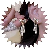Allereyae Vintage Crystal Bow Stud Earrings Rhinestone Bar Drop Earrings Gold Cz Bowknot Earrings Crystal Long Bar Dangle Earrings Jewelry for Women